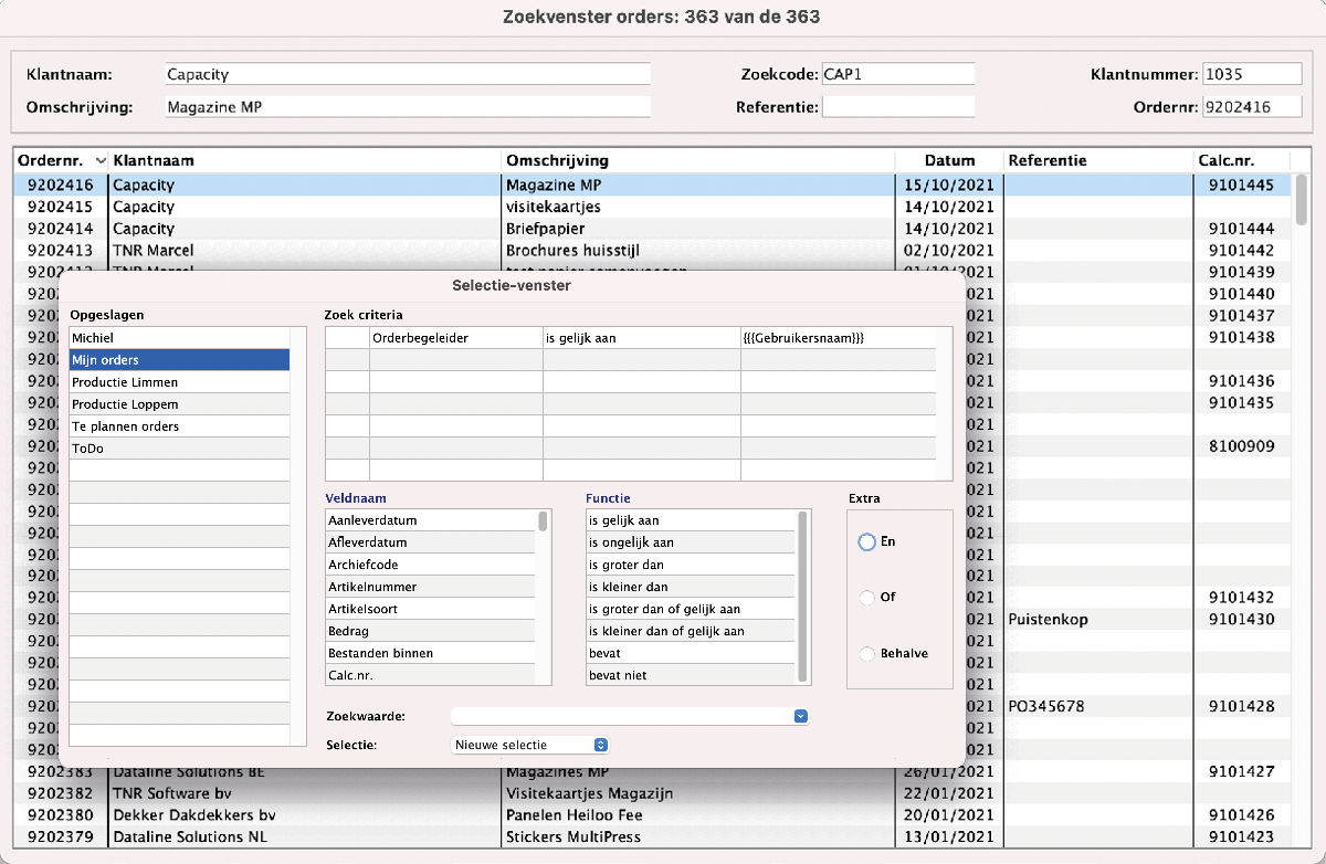 MultiPress intelligente zoekfilter screenshot