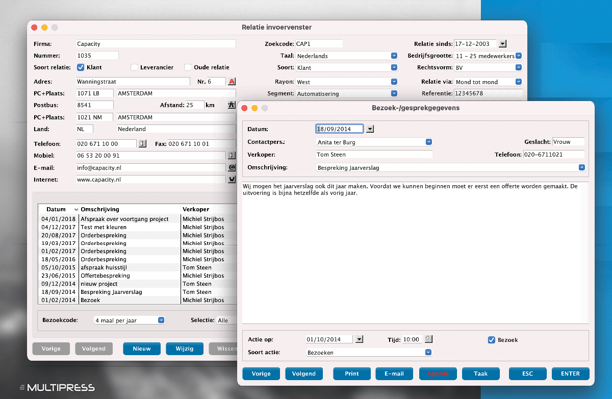 MultiPress Contactinformatiebeheer screenshot